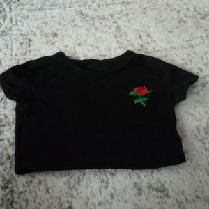 Black Crop top with corner Rose